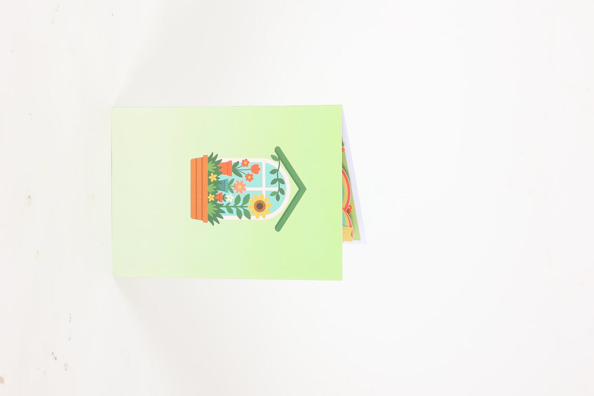 Greenhouse Cat Watering Plants 3D Pop Up Card