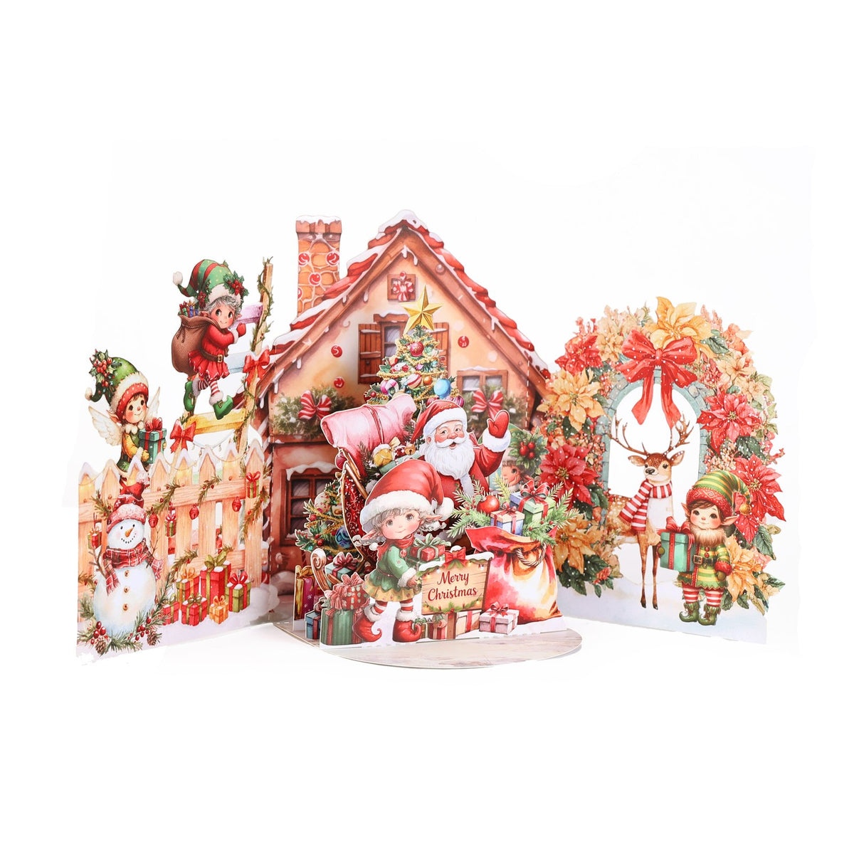 Santa Claus Flower House 3D Pop Up Card