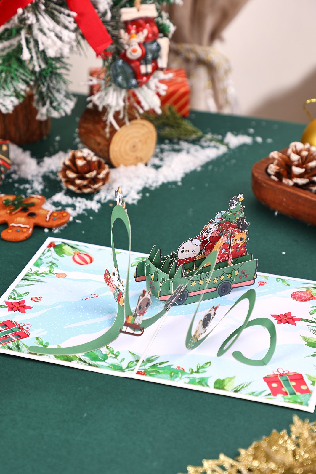 Christmas Cat Snow Car Greeting Card