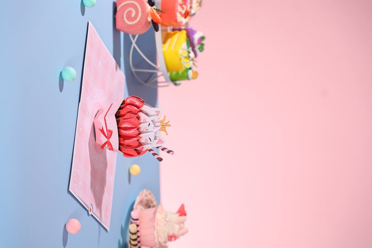 Cat Strawberry Cupcake 3D Pop Up Card
