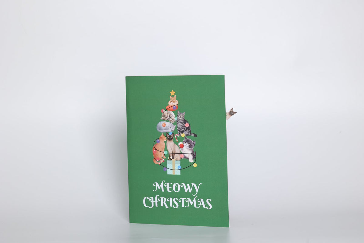 Cat Christmas Tree Fairy Lights Greeting Card