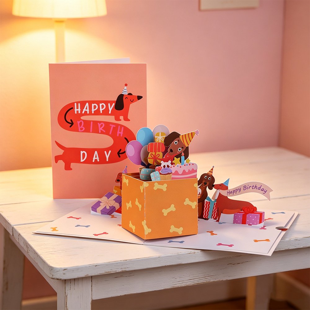 Dog Birthday Box 3D Pop Up Card