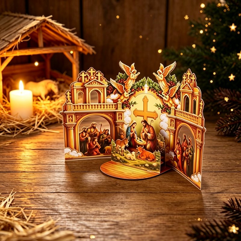 Nativity Double Door Pop Up Card