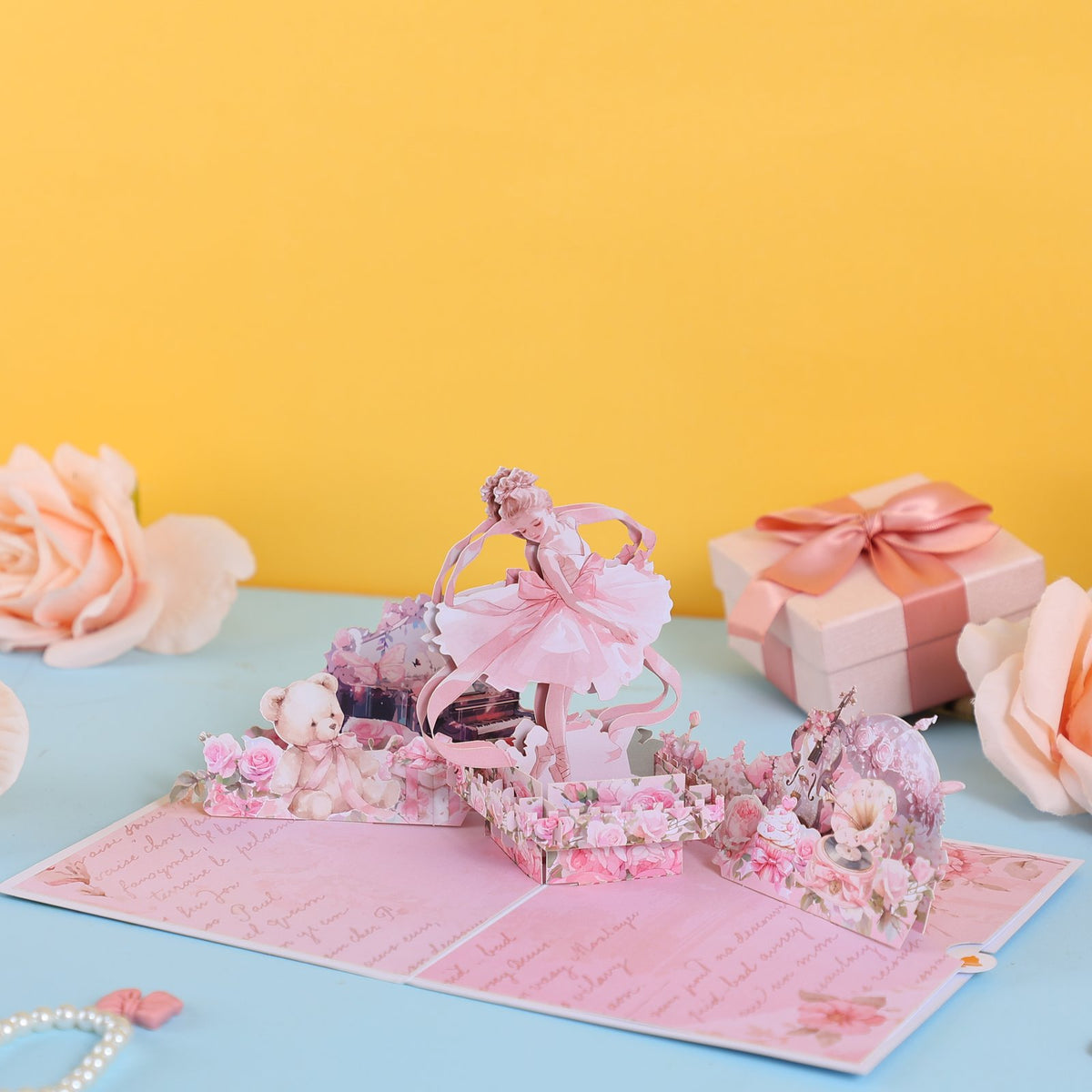 Pink Floral Wreath Flip Pop Up Card