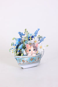 Teapot Cat Flower Bouquet 3D Pop Up Card