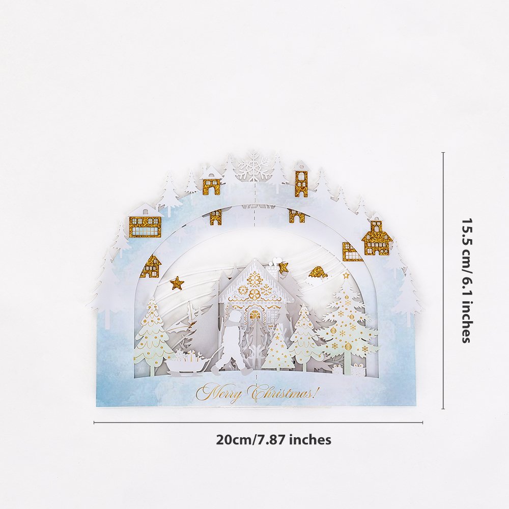 White Snowy Scene Forest Cottage 3D Pop Up Card