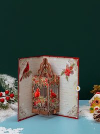 Vintage Cardinal Winter Birdcage Greeting Card