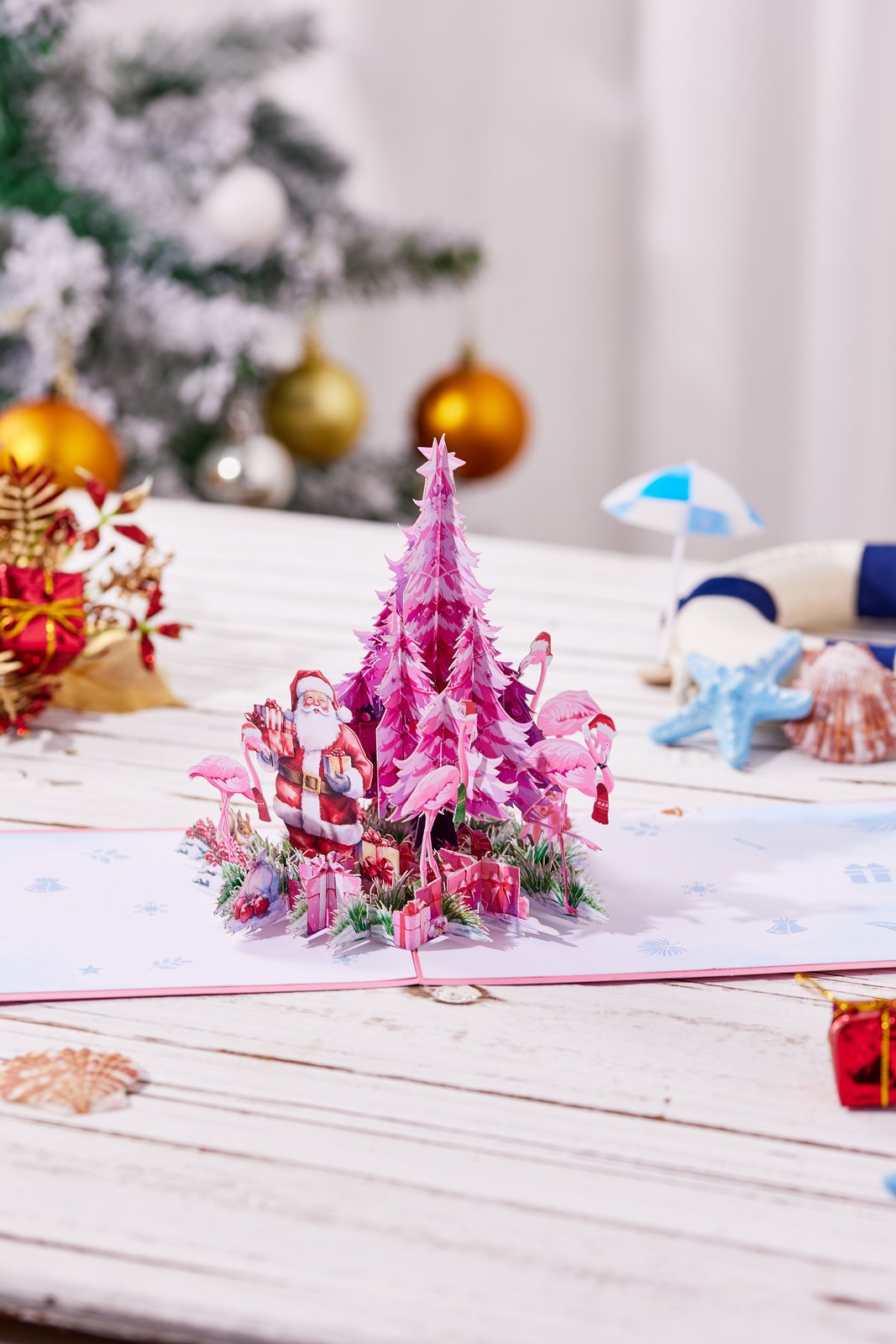 Pink Christmas Tree Flamingo Greeting Card