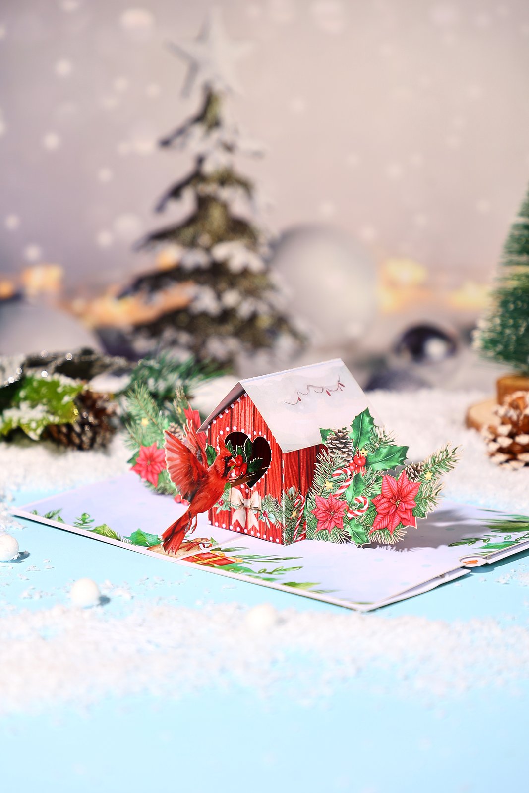 North American Peacock Bird House Christmas Greeting Card