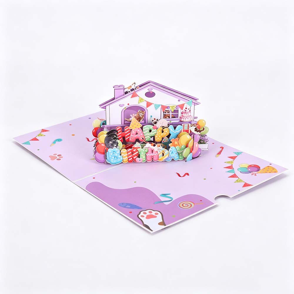 Cat House Birthday Greeting Card