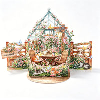 Cat Flower House Double Door Card