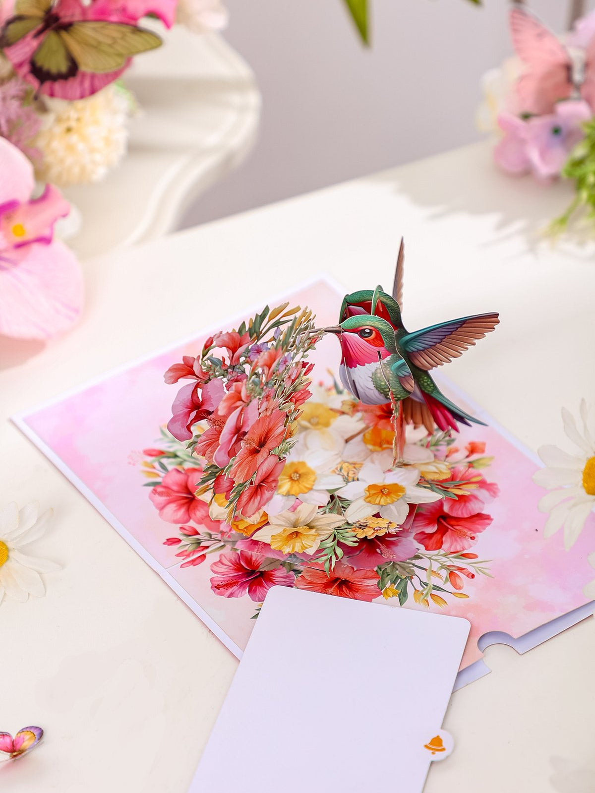 Hibiscus Hummingbird 3D Pop Up Card