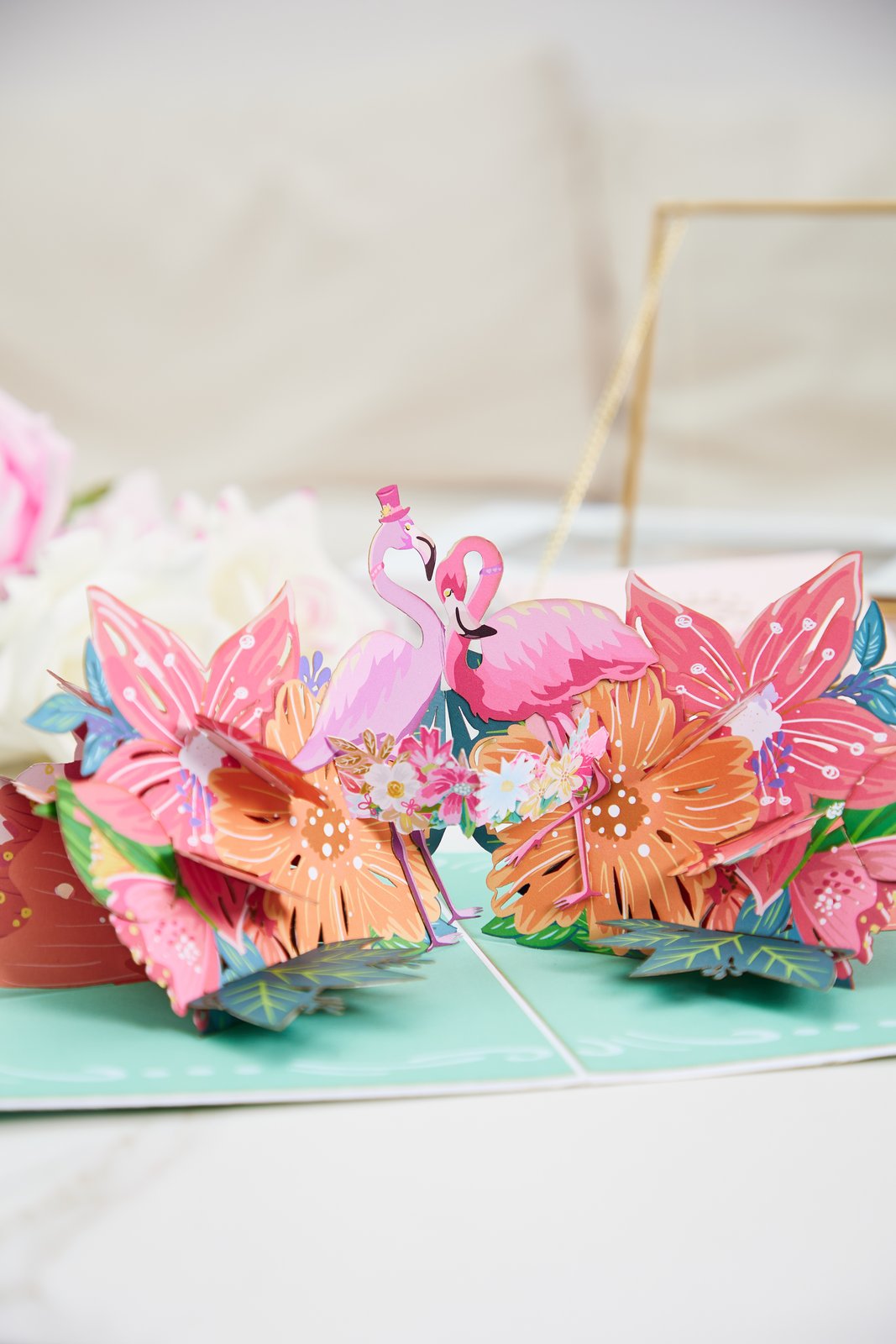 Flamingo Fresh Flowers Greeting Card