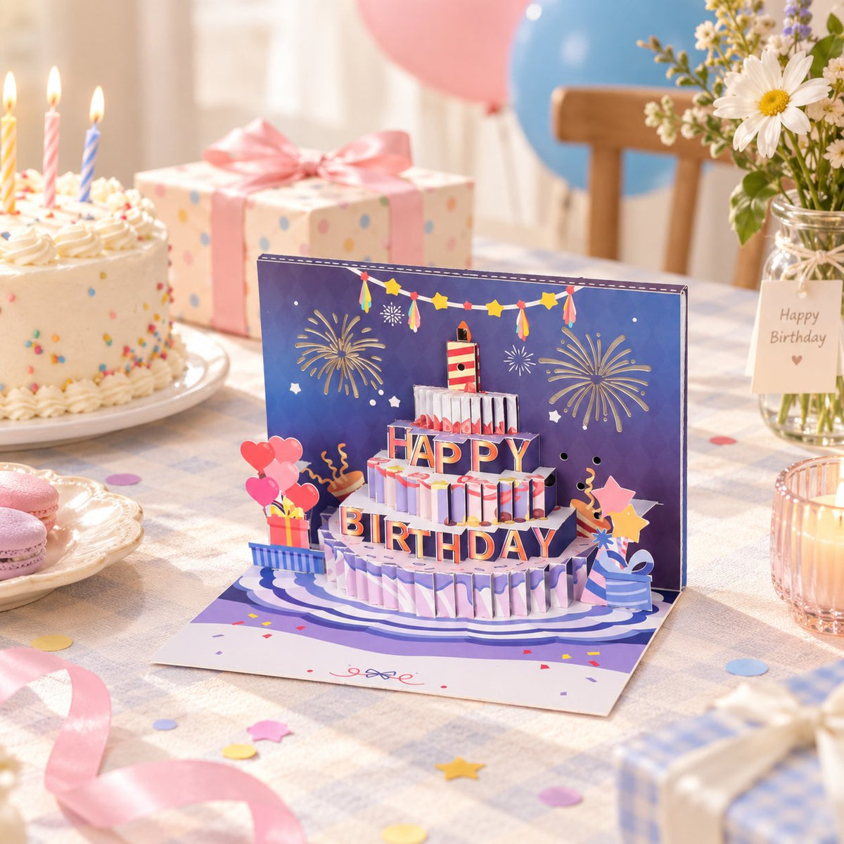 Balloon Happy Birthday Fireworks Greeting Card