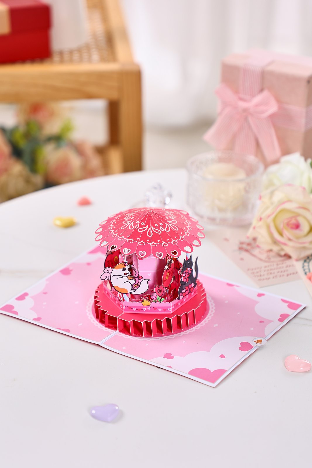 Valentine's Day Spinning Cat 3D Pop Up Card