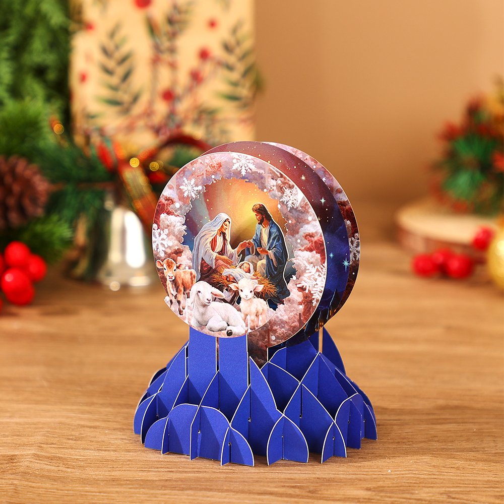 Round Window Nativity Manger 3D Pop Up Card
