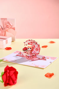 Rose Crescent Moon Cat 3D Pop Up Card