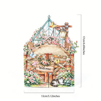Cat Flower House Double Door Card