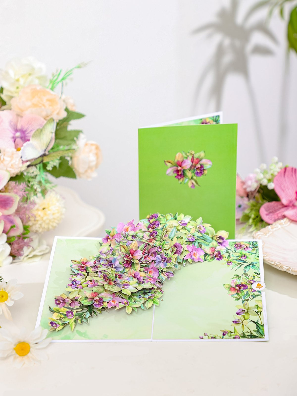 Green Dendrobium Orchid Floral Branch Greeting Card