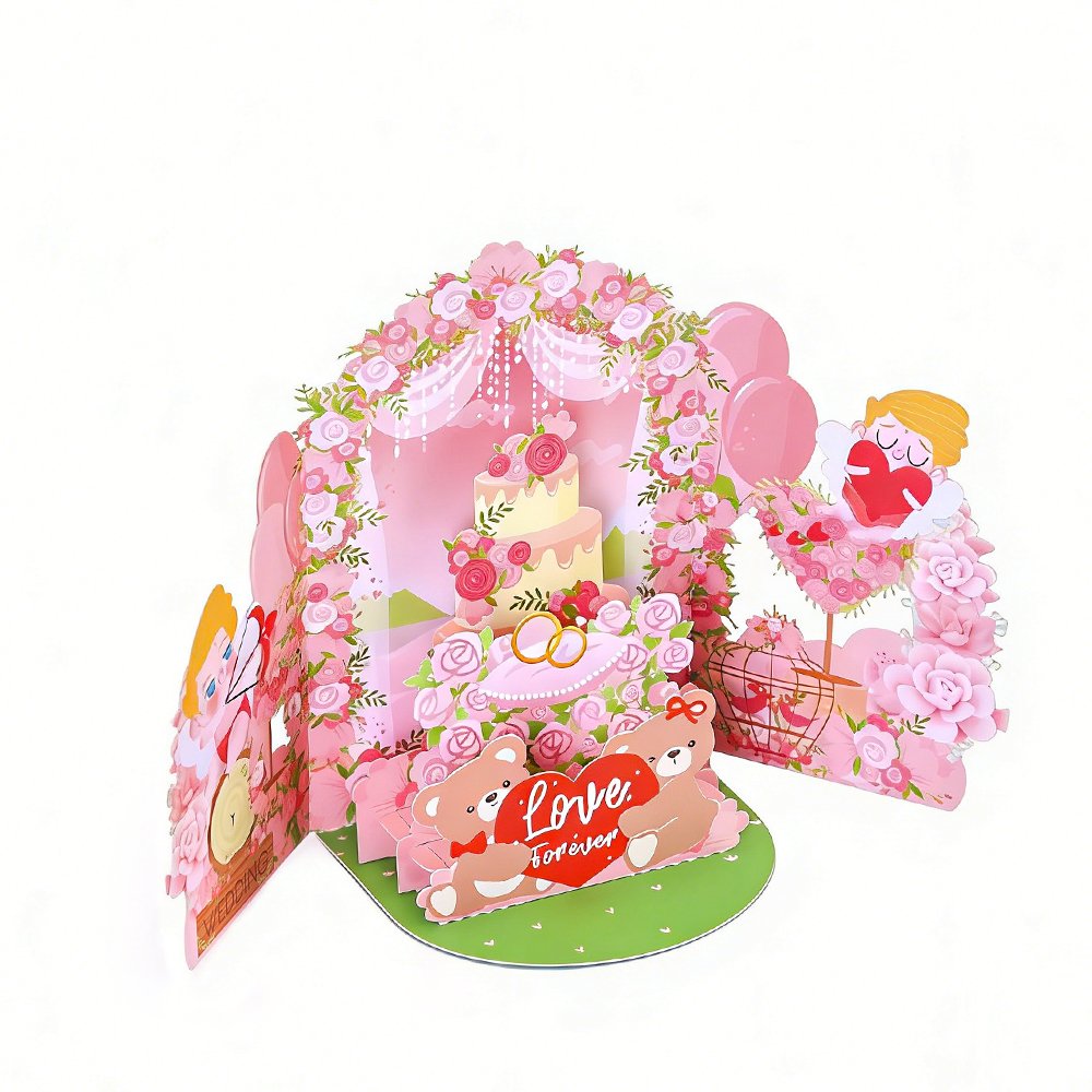 Pink Wedding Floral Wreath 3D Pop Up Card