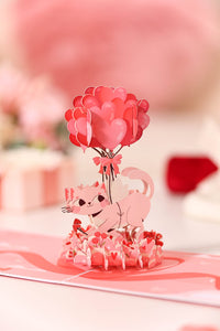 Cupid Cat Heart Balloon 3D Pop Up Card