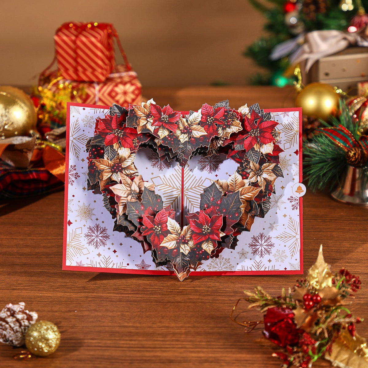 Christmas Poinsettia Heart-Shaped Greeting Card