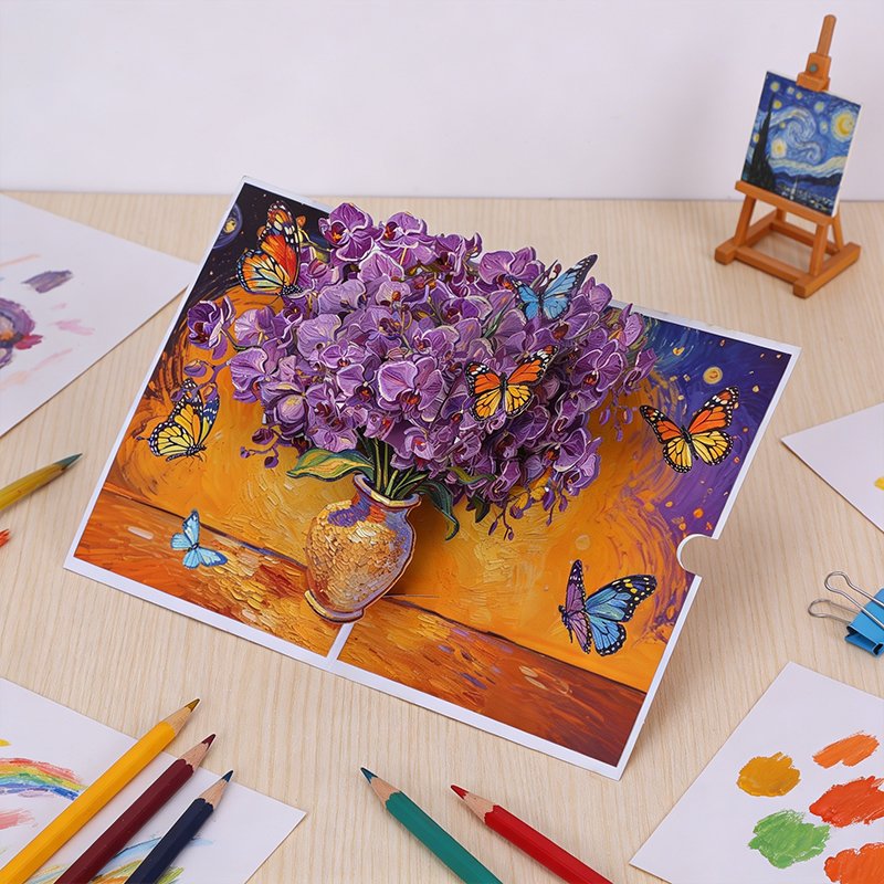Orchid Flower Vase 3D Pop Up Card