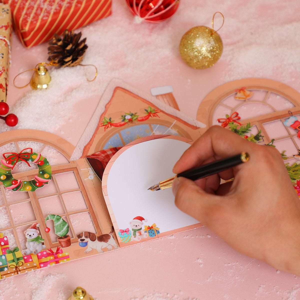 Christmas Cottage Window Scene 3D Pop Up Card