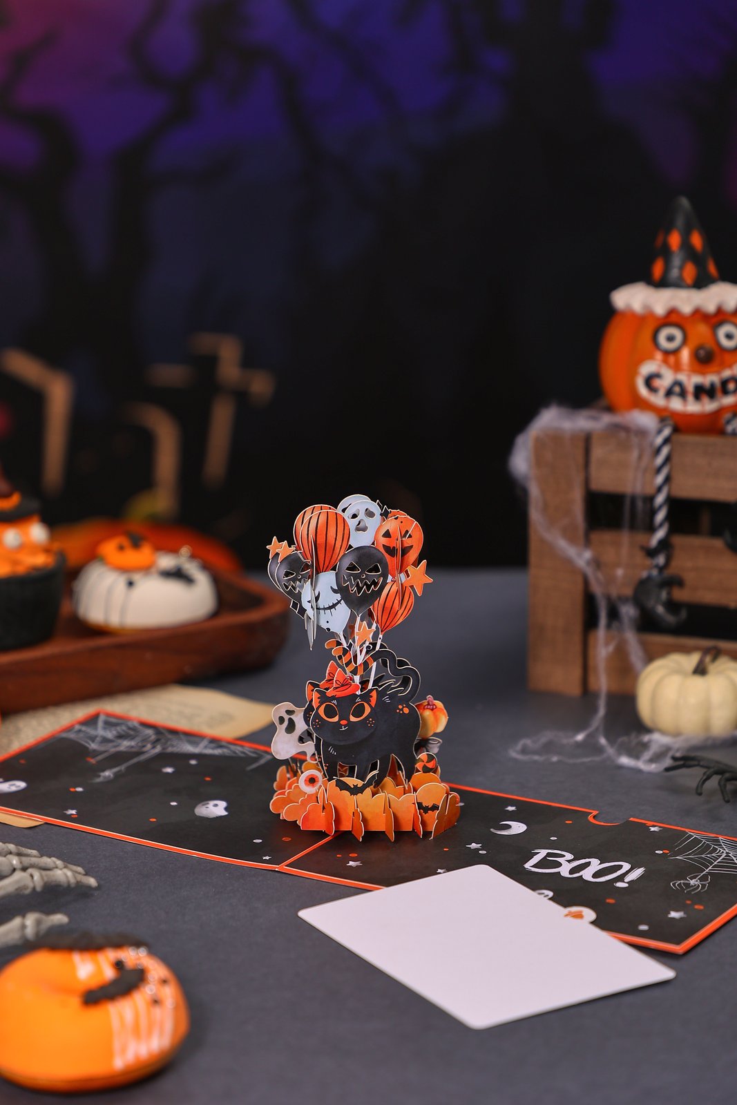 Halloween Balloon Kitten 3D Pop Up Card