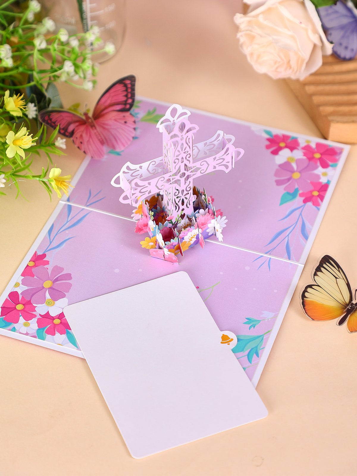 Cross Floral Flip Pop Up Card