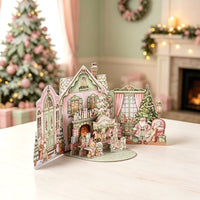 Vintage Pink Green Christmas Double Door Card