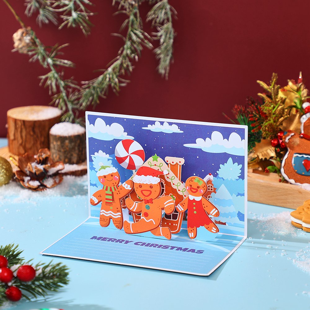 Santa Claus Trumpet Flip Pop Up Card Dark Blue
