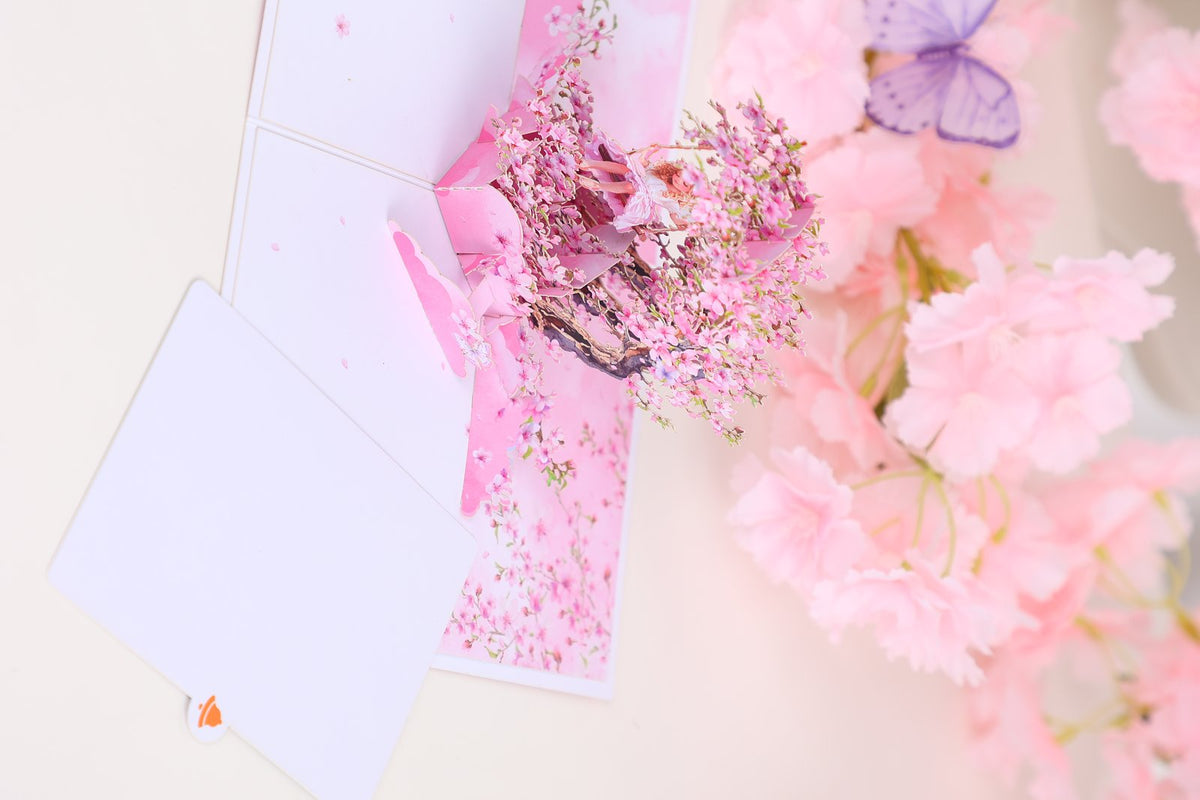 Cherry Blossom Crescent Moon Elf Pink Inside Design 3D Pop Up Card