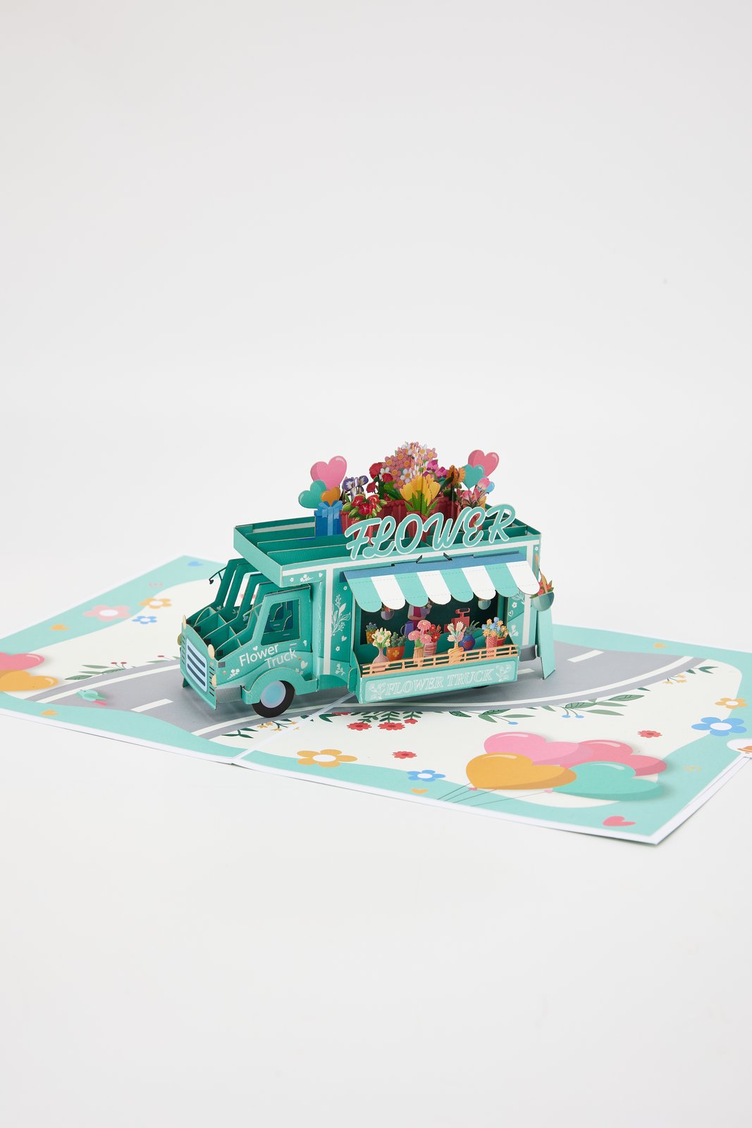 Premium Flower Cart 3D Pop Up Card Light Blue