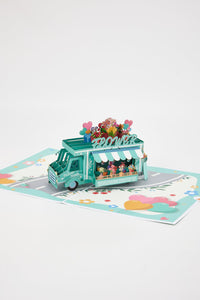 Premium Flower Cart 3D Pop Up Card Light Blue