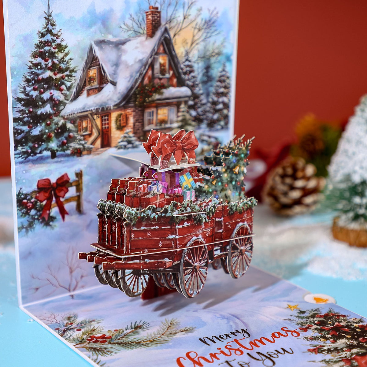Christmas Horse Carriage Snowy Scene 3D Pop Up Card
