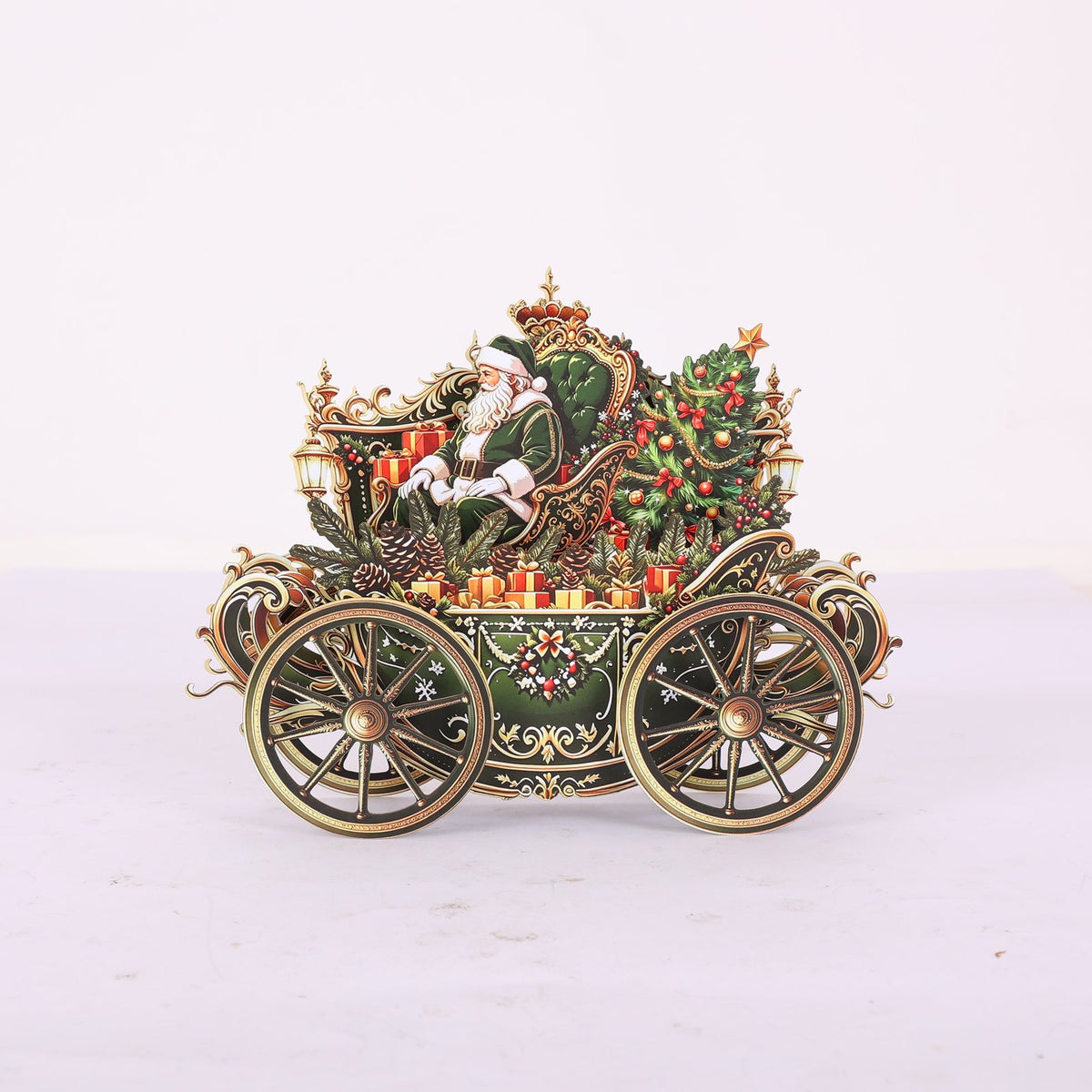 Santa Claus Green Car Ornament Greeting Card