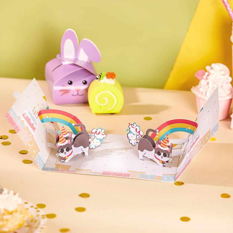Cartoon Cat Birthday Flip Pop Up Card