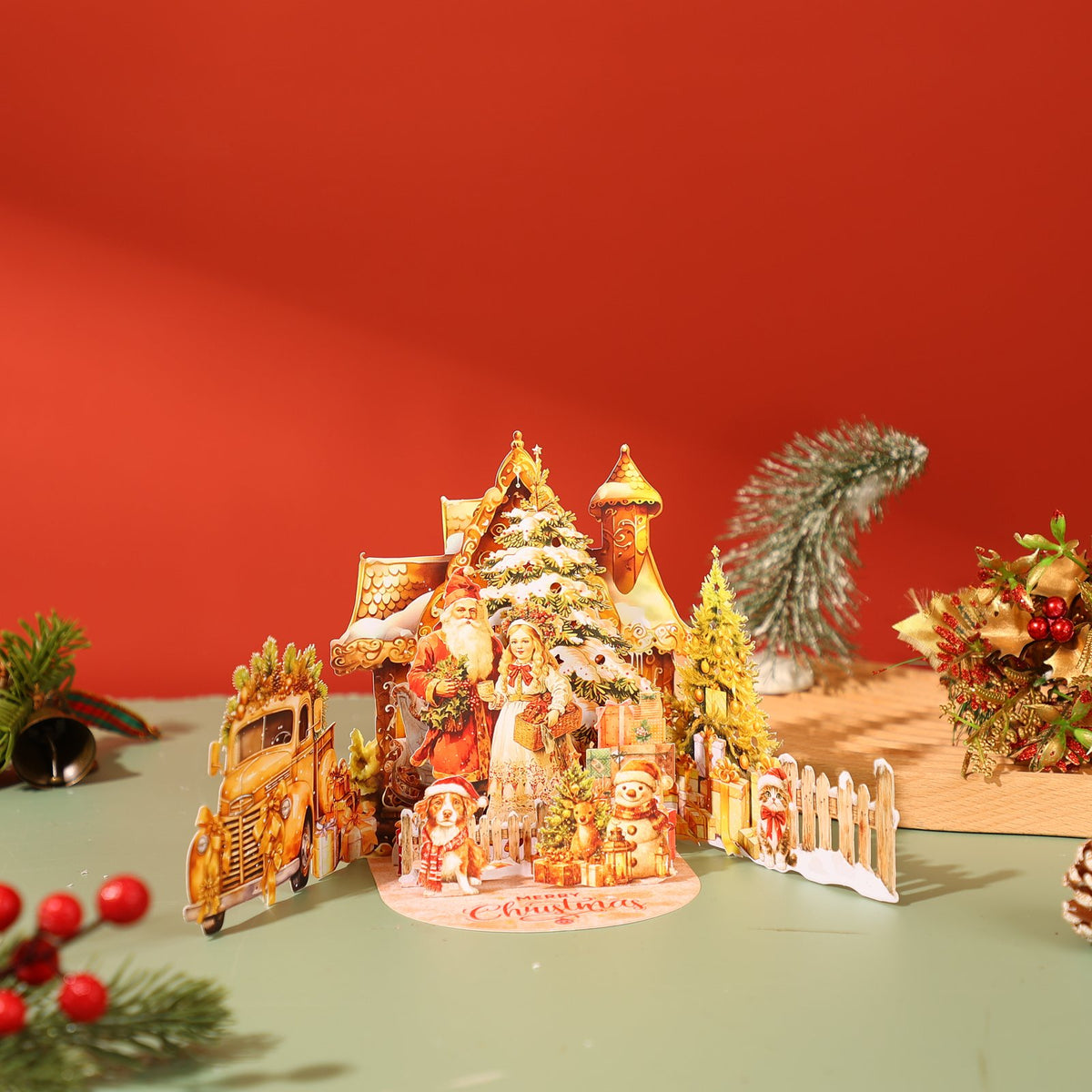 Gold Christmas Village Greeting Card