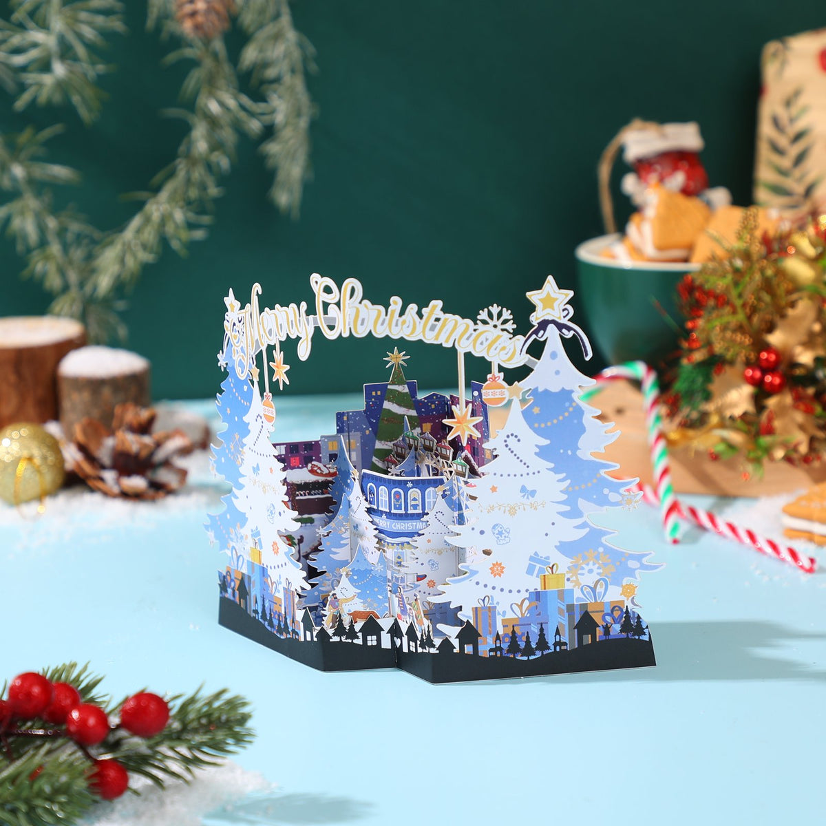 Christmas Castle Snowy Scene 3D Pop Up Card