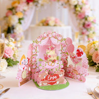 Pink Wedding Floral Wreath 3D Pop Up Card