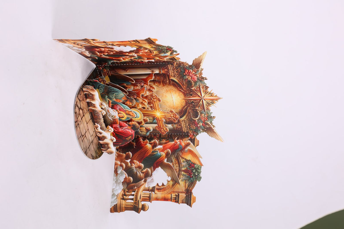 Gold Nativity Manger 3D Pop Up Card
