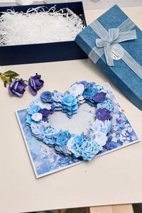 Blue White Rose Heart 3D Pop Up Card