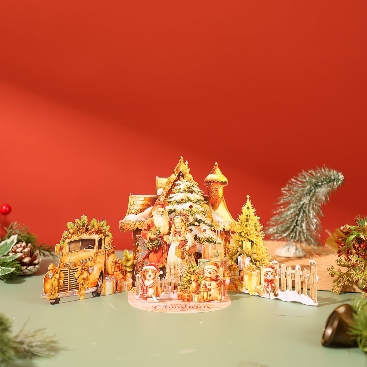 Gold Christmas Village Greeting Card
