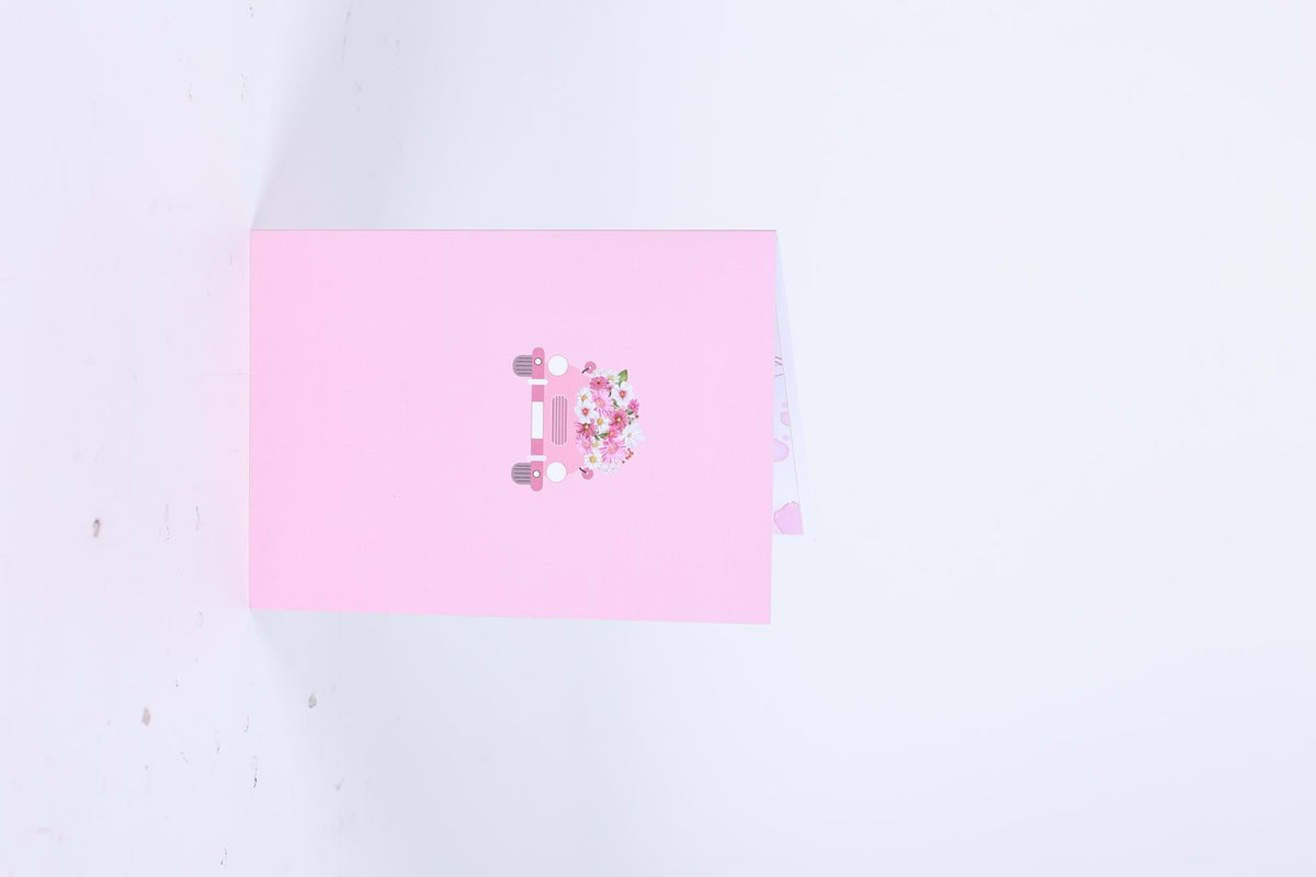 Pink Daisy Flower Cart 3D Pop Up Card