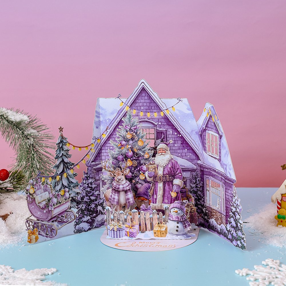Purple Christmas Theme Double Door 3D Pop Up Card