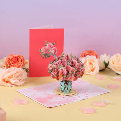 Rose Bouquet Gift Box 3D Pop Up Card