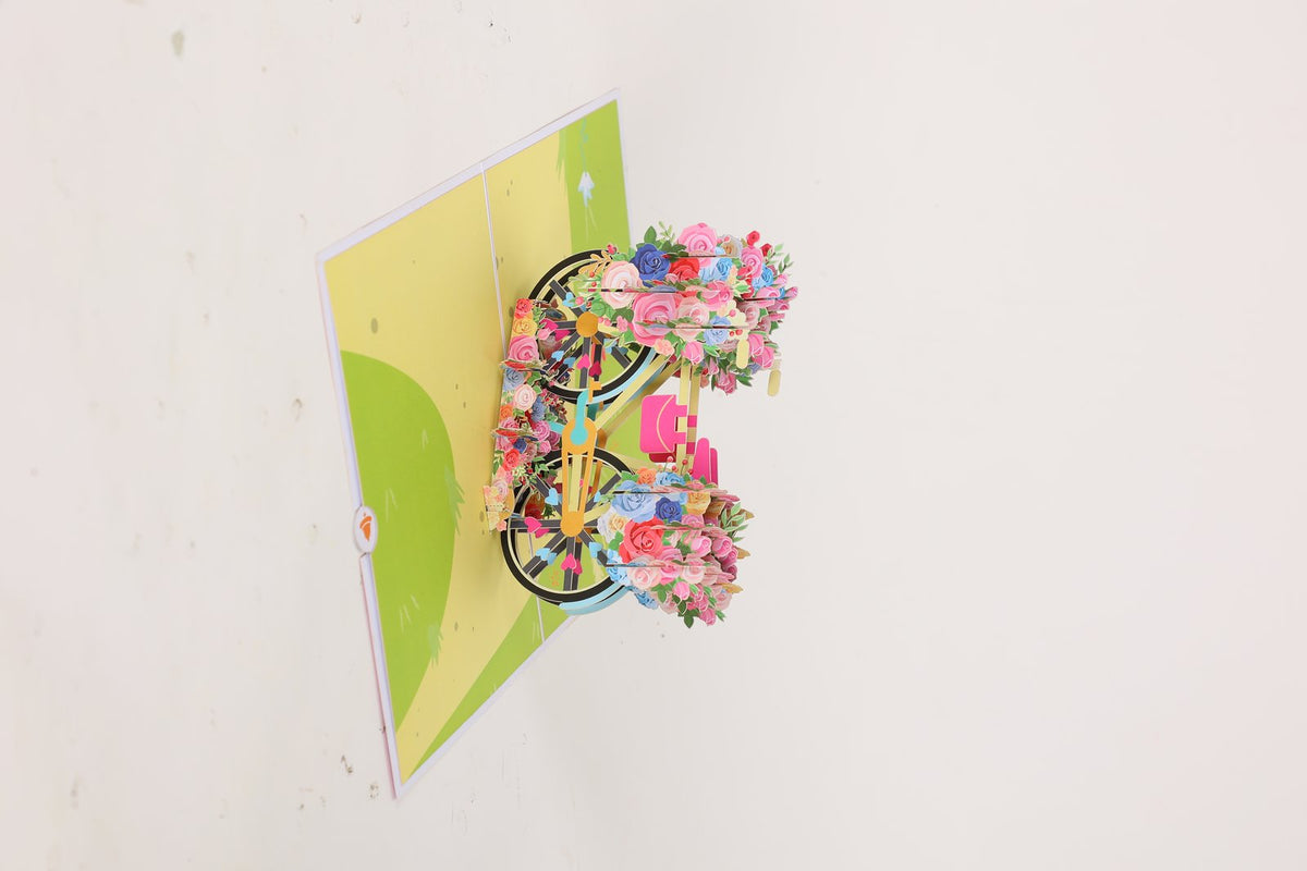 Floral Print Bicycle Flip Pop Up Card