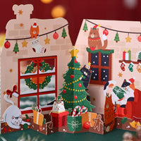 Christmas Tree Kitten Open Door 3D Pop Up Card