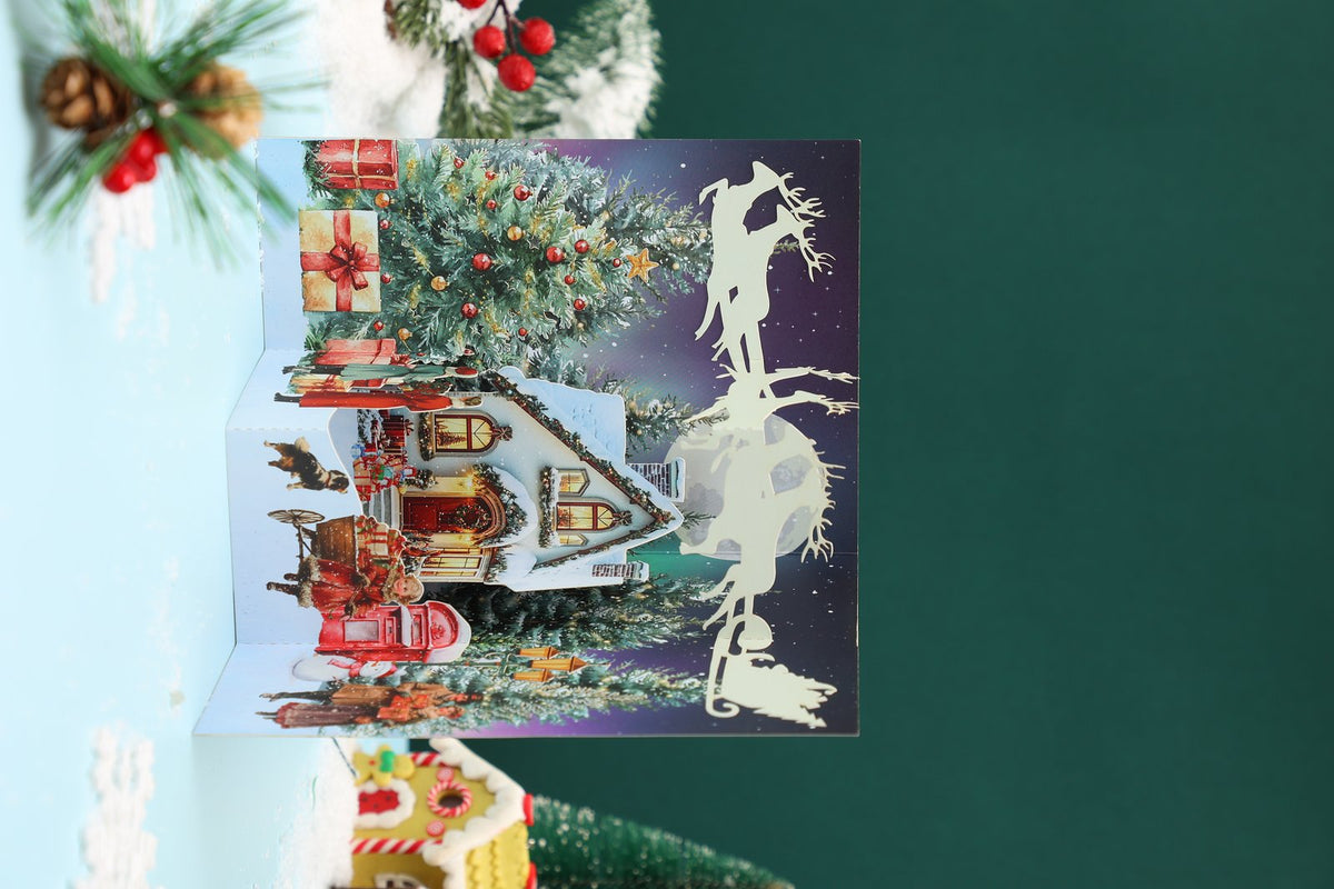 Red Christmas Snowy Night Flip Pop Up Card